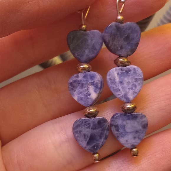 Handmade Sodalite Heart Earrings - Picture 1 of 4